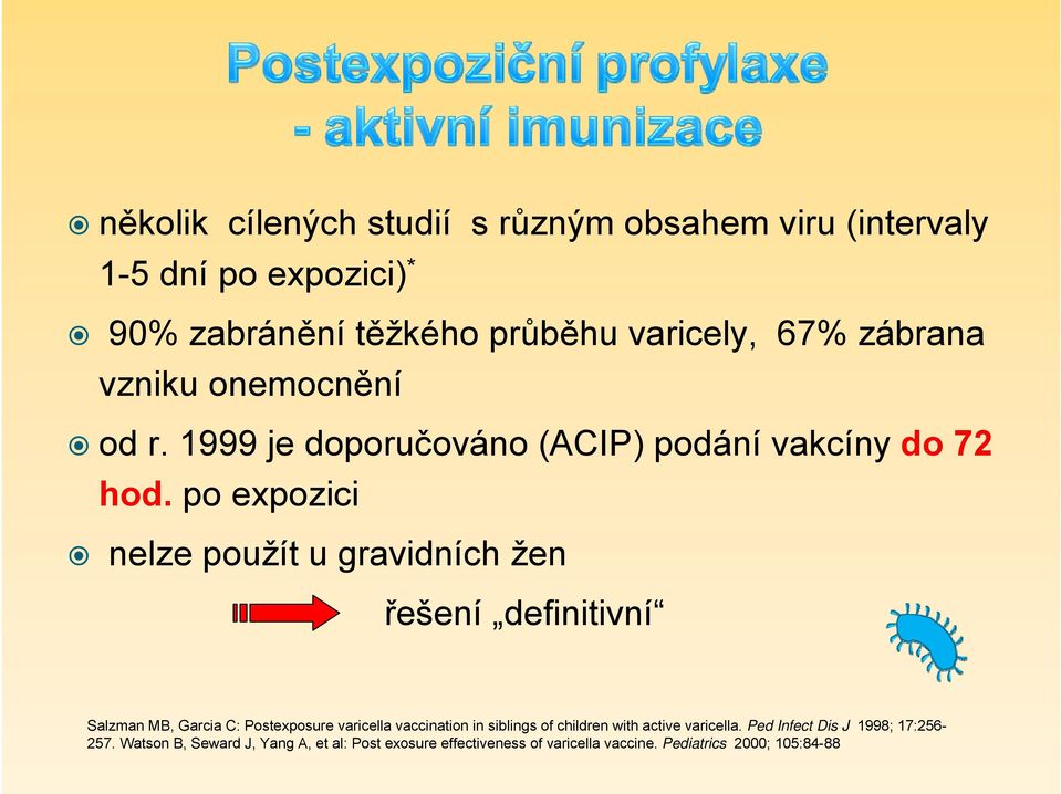 po expozici nelze použít u gravidních žen řešení definitivní Salzman MB, Garcia C: Postexposure varicella vaccination in siblings