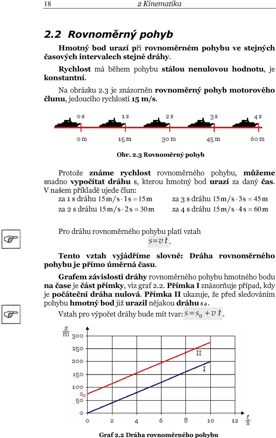 .3 Rovnoměrný pohyb Protože známe rychlost rovnoměrného pohybu, můžeme snadno vypočítat dráhu s, kterou hmotný bod urazí za daný čas.