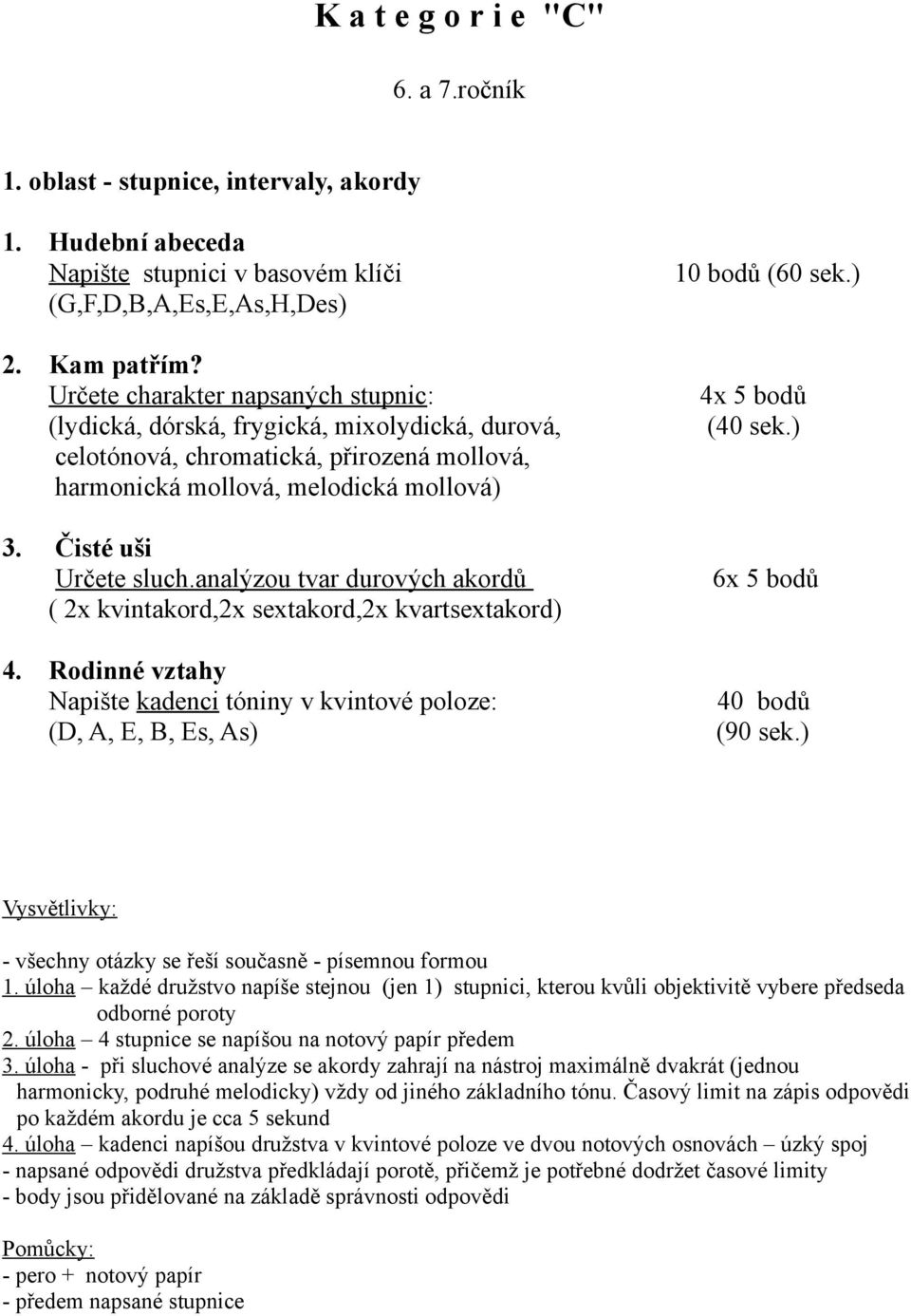 analýzou tvar durových akordů ( 2x kvintakord,2x sextakord,2x kvartsextakord) 4. Rodinné vztahy Napište kadenci tóniny v kvintové poloze: (D, A, E, B, Es, As) 10 bodů (60 sek.) 4x 5 bodů (40 sek.