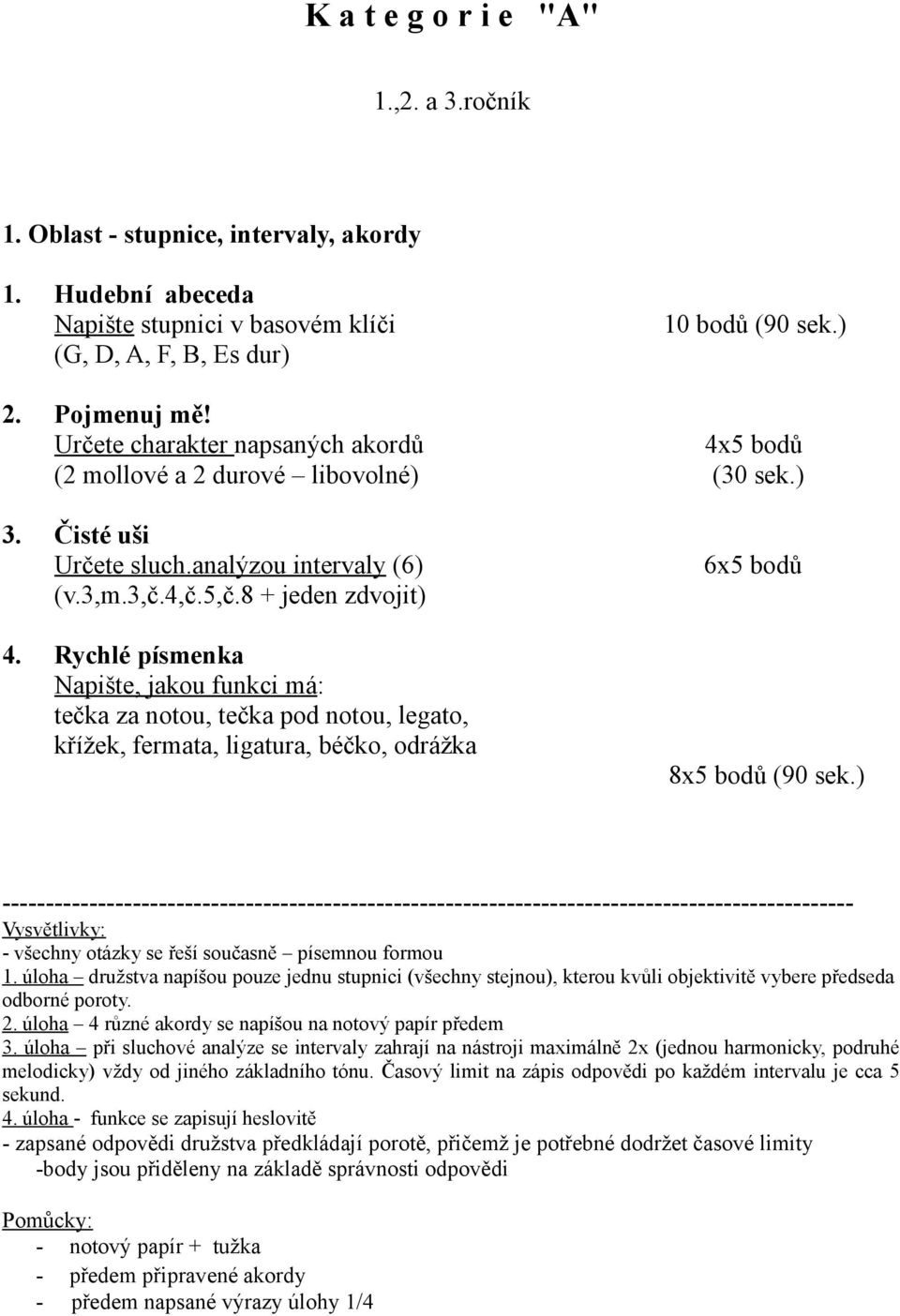 Rychlé písmenka Napište, jakou funkci má: tečka za notou, tečka pod notou, legato, křížek, fermata, ligatura, béčko, odrážka 6x5 bodů 8x5 bodů (90 sek.