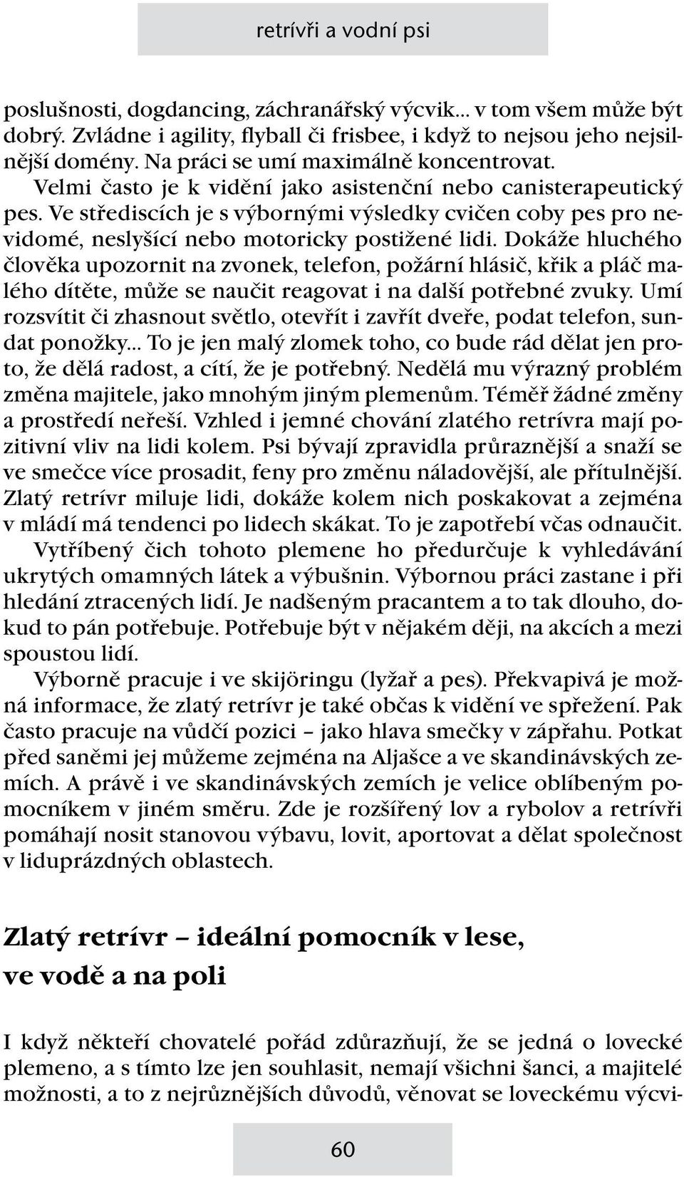 Ve střediscích je s výbornými výsledky cvičen coby pes pro nevidomé, neslyšící nebo motoricky postižené lidi.