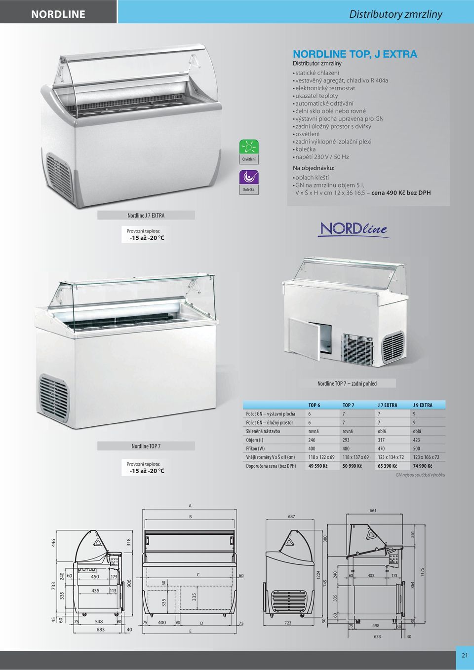cm 12 x 36 16,5 cena 490 Kč bez DPH Nordline J 7 EXTRA -15 až -20 C Nordline TOP 7 zadní pohled Nordline TOP 7-15 až -20 C TOP 6 TOP 7 J 7 EXTRA J 9 EXTRA Počet GN výstavní plocha 6 7 7 9 Počet GN
