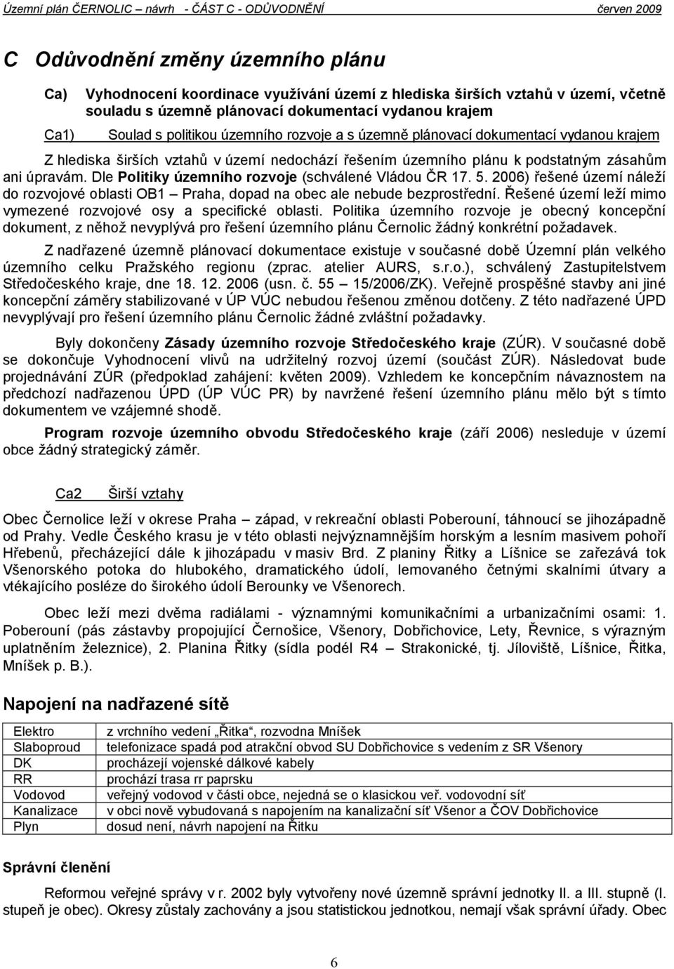 Dle Politiky územního rozvoje (schválené Vládou ČR 17. 5. 2006) řešené území náleží do rozvojové oblasti OB1 Praha, dopad na obec ale nebude bezprostřední.