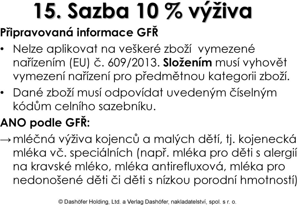 Dané zboží musí odpovídat uvedeným číselným kódům celního sazebníku.