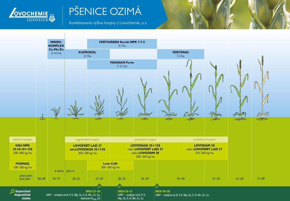 LAD 27 150 200 kg/ha FOSMAG 100 200 kg/ha před setím pod patu zima jaro Lovo CaN 200 300 kg/ha 00 09 10 19 20 22 23 29 30 33 34 39 41 49 51 59 61 69 71 89 Doporučené diagnostické zásahy BBCH