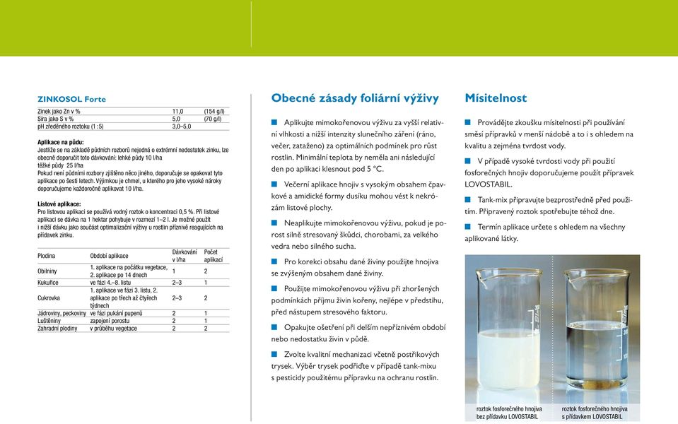Výjimkou je chmel, u kterého pro jeho vysoké nároky doporučujeme každoročně aplikovat 10 l/ha. Listové aplikace: Pro listovou aplikaci se používá vodný roztok o koncentraci 0,5 %.