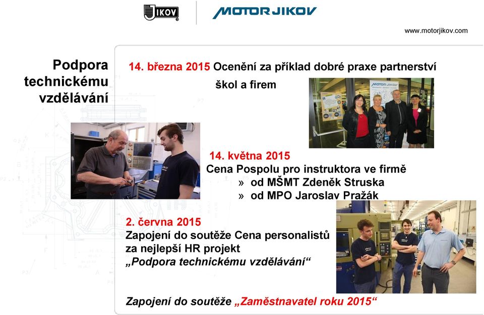 května 2015 Cena Pospolu pro instruktora ve firmě» od MŠMT Zdeněk Struska» od MPO