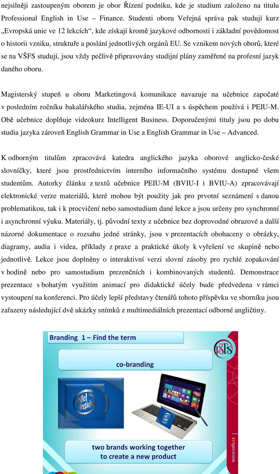 Se vznikem nových oborů, které se na VŠFS studují, jsou vždy pečlivě připravovány studijní plány zaměřené na profesní jazyk daného oboru.