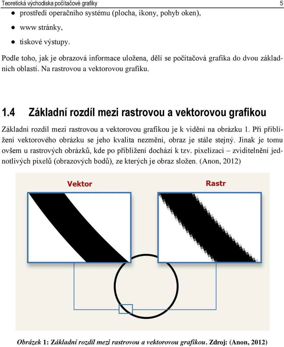 4 Základní rozdíl mezi rastrovou a vektorovou grafikou Základní rozdíl mezi rastrovou a vektorovou grafikou je k vidění na obrázku 1.