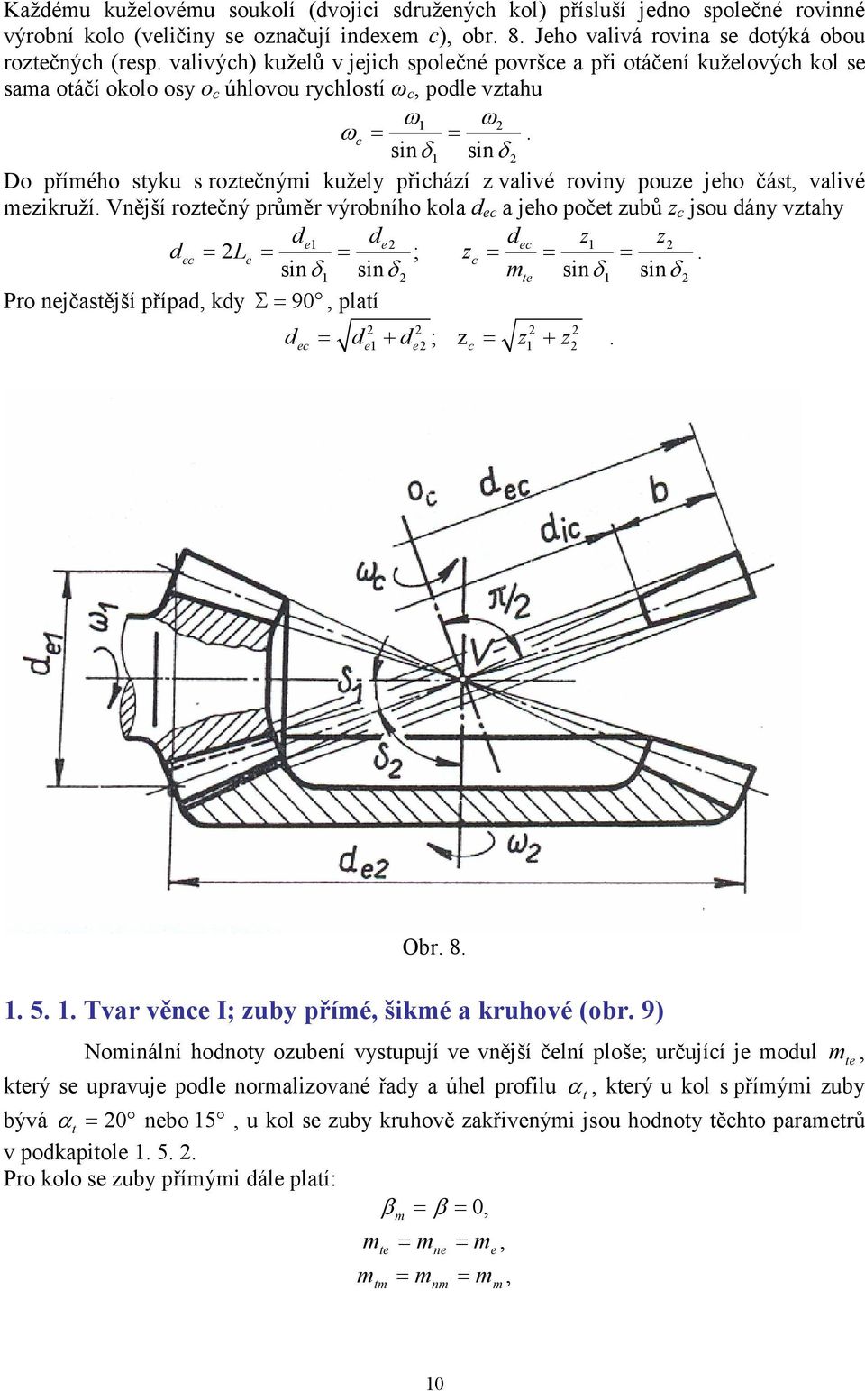 rotčný průěr výrobního kol d c jho počt ubů c jsou dány vthy d d dc d = c = ; c sinδ = sinδ = = t sinδ = sinδ Pro njčstější přípd, kdy Σ= 90, pltí d = d + d ; = + c c Obr 8 5 Tvr věnc I; uby příé,
