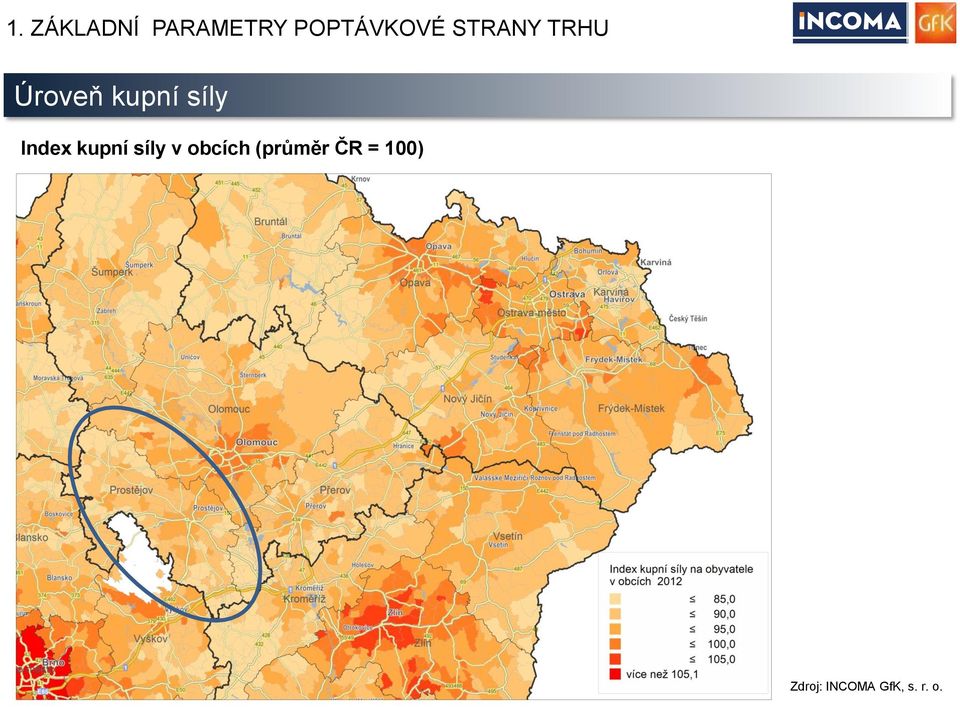 Index kupní síly v obcích (průměr