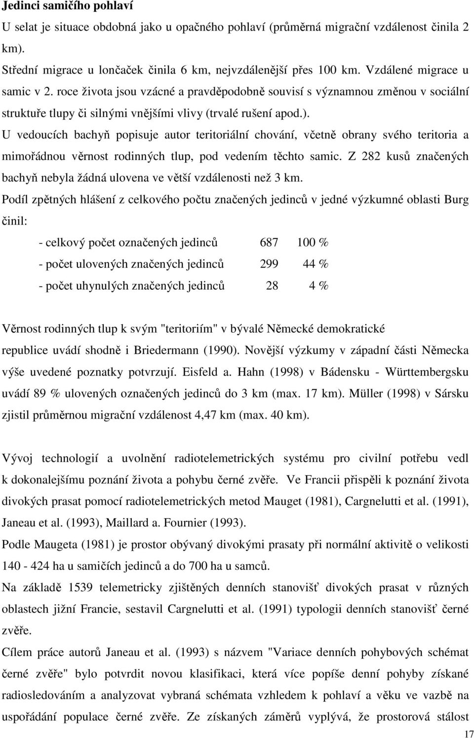 U vedoucích bachyň popisuje autor teritoriální chování, včetně obrany svého teritoria a mimořádnou věrnost rodinných tlup, pod vedením těchto samic.