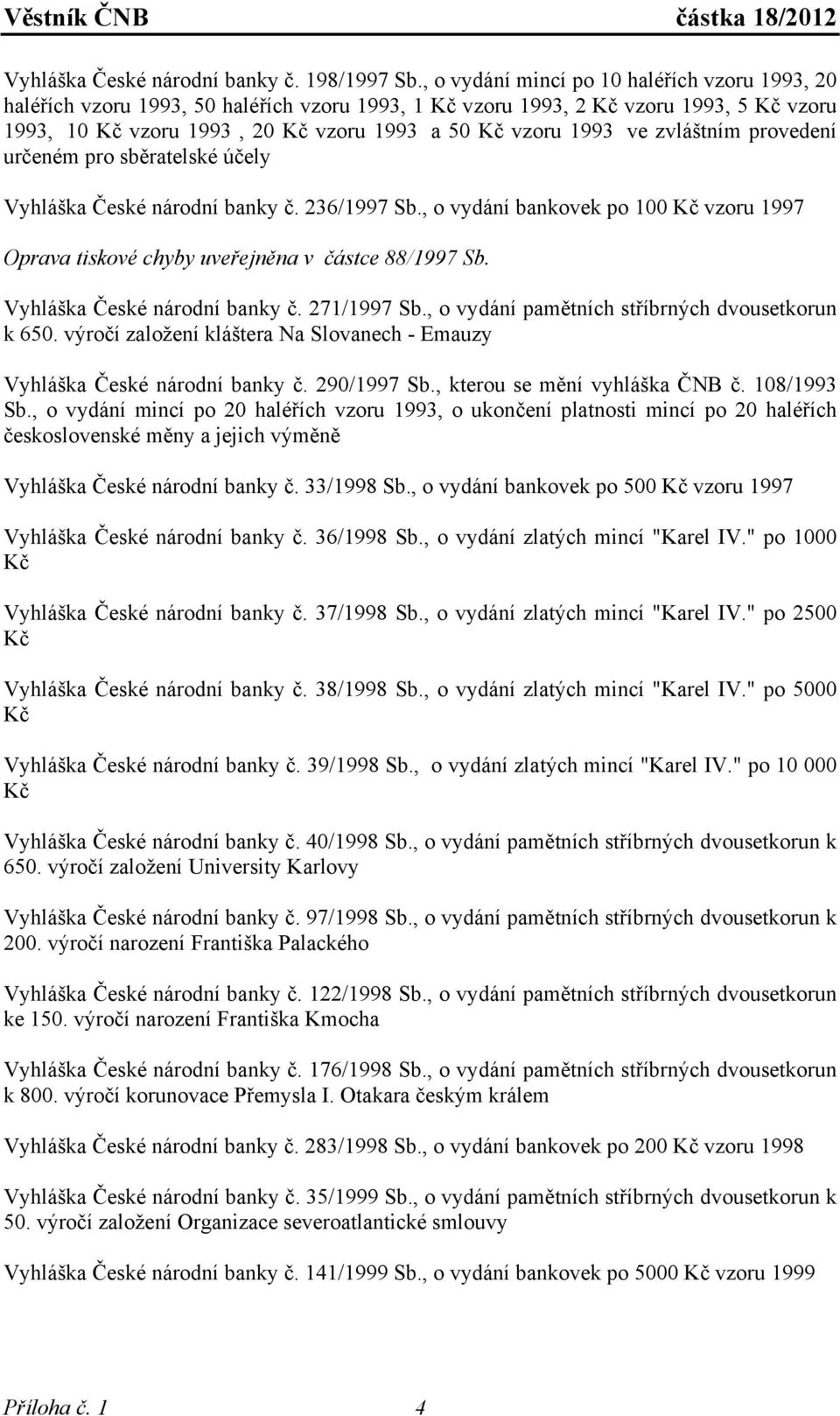 zvláštním provedení určeném pro sběratelské účely Vyhláška České národní banky č. 236/1997 Sb., o vydání bankovek po 100 Kč vzoru 1997 Oprava tiskové chyby uveřejněna v částce 88/1997 Sb.