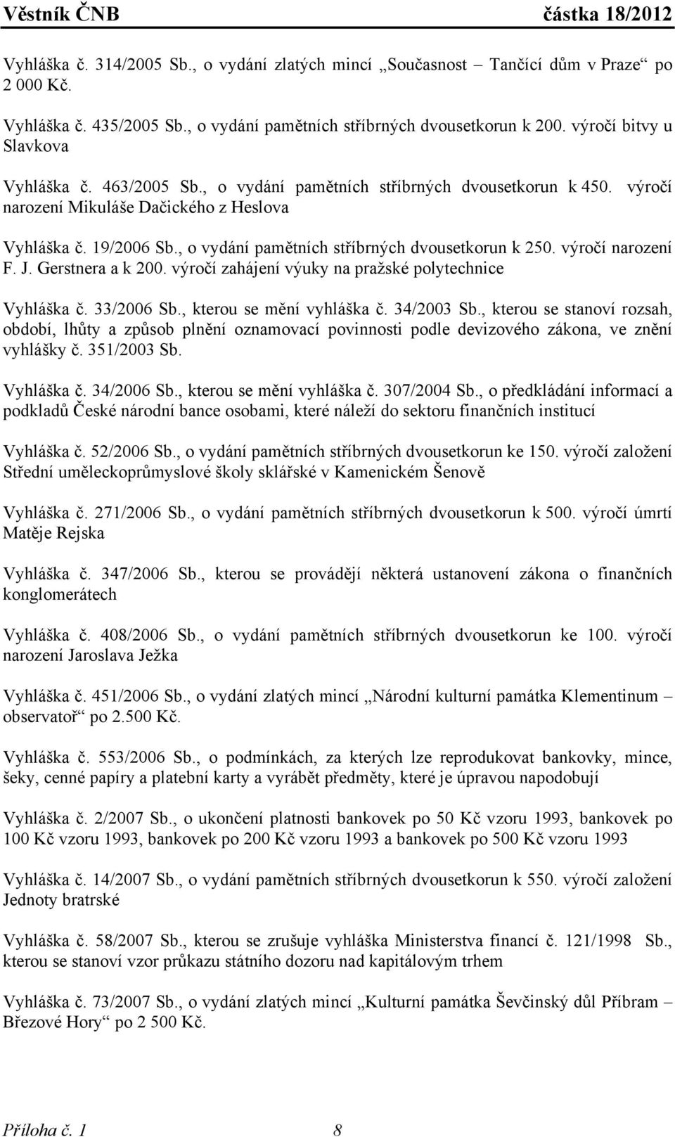 , o vydání pamětních stříbrných dvousetkorun k 250. výročí narození F. J. Gerstnera a k 200. výročí zahájení výuky na pražské polytechnice Vyhláška č. 33/2006 Sb., kterou se mění vyhláška č.