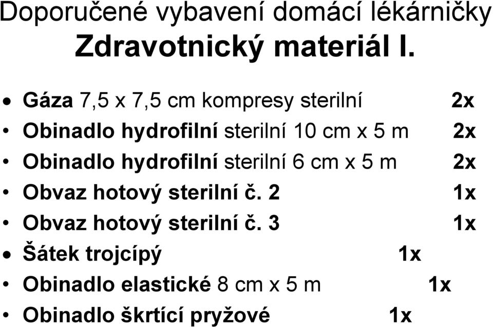 m 2x Obinadlo hydrofilní sterilní 6 cm x 5 m 2x Obvaz hotový sterilní č.