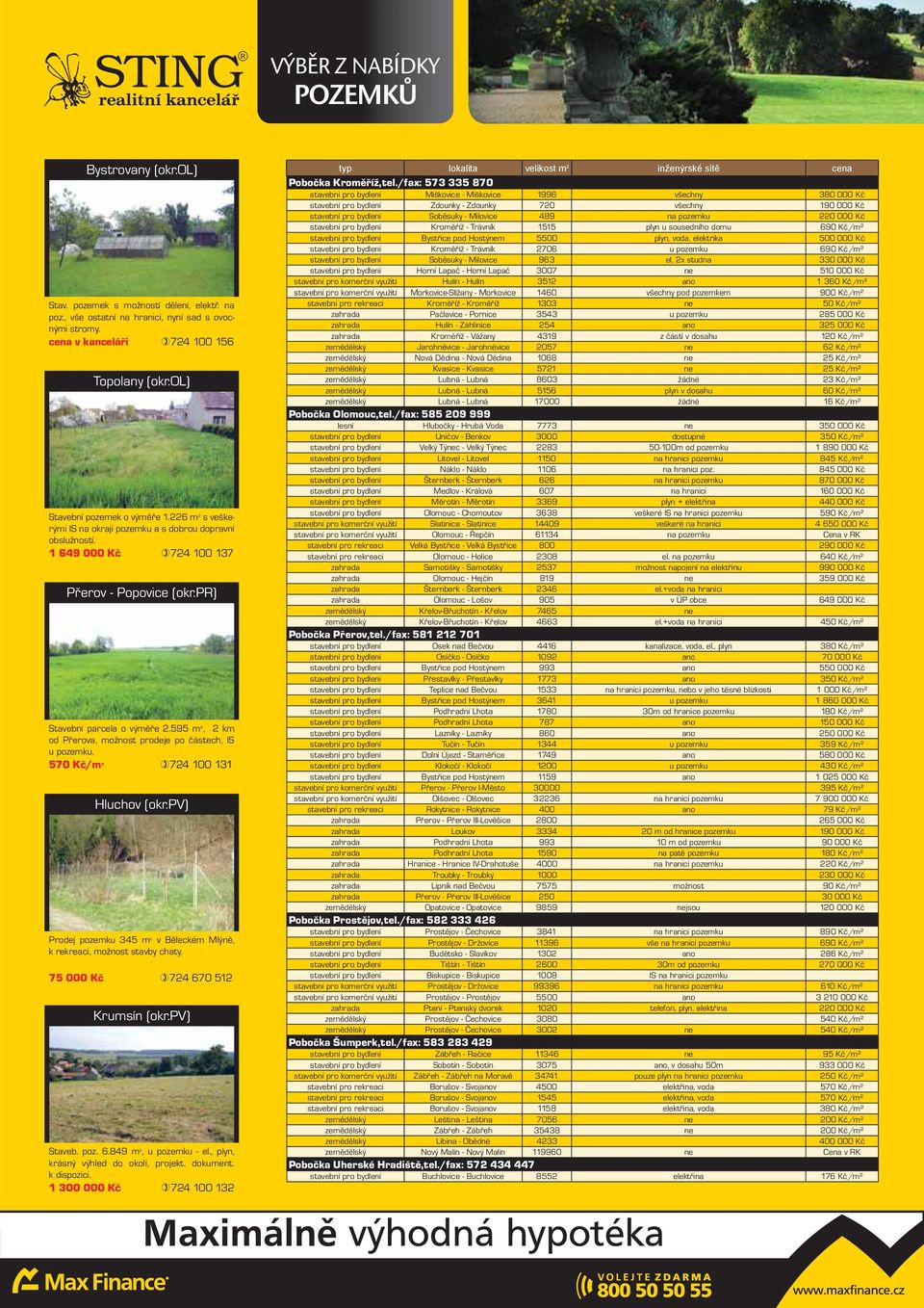 595 m 2, 2 km od Přerova, možnost prodeje po částech, IS u pozemku. 570 Kč/m 2 724 100 131 Hluchov (okr.pv) Prodej pozemku 345 m 2 v Běleckém Mlýně, k rekreaci, možnost stavby chaty.