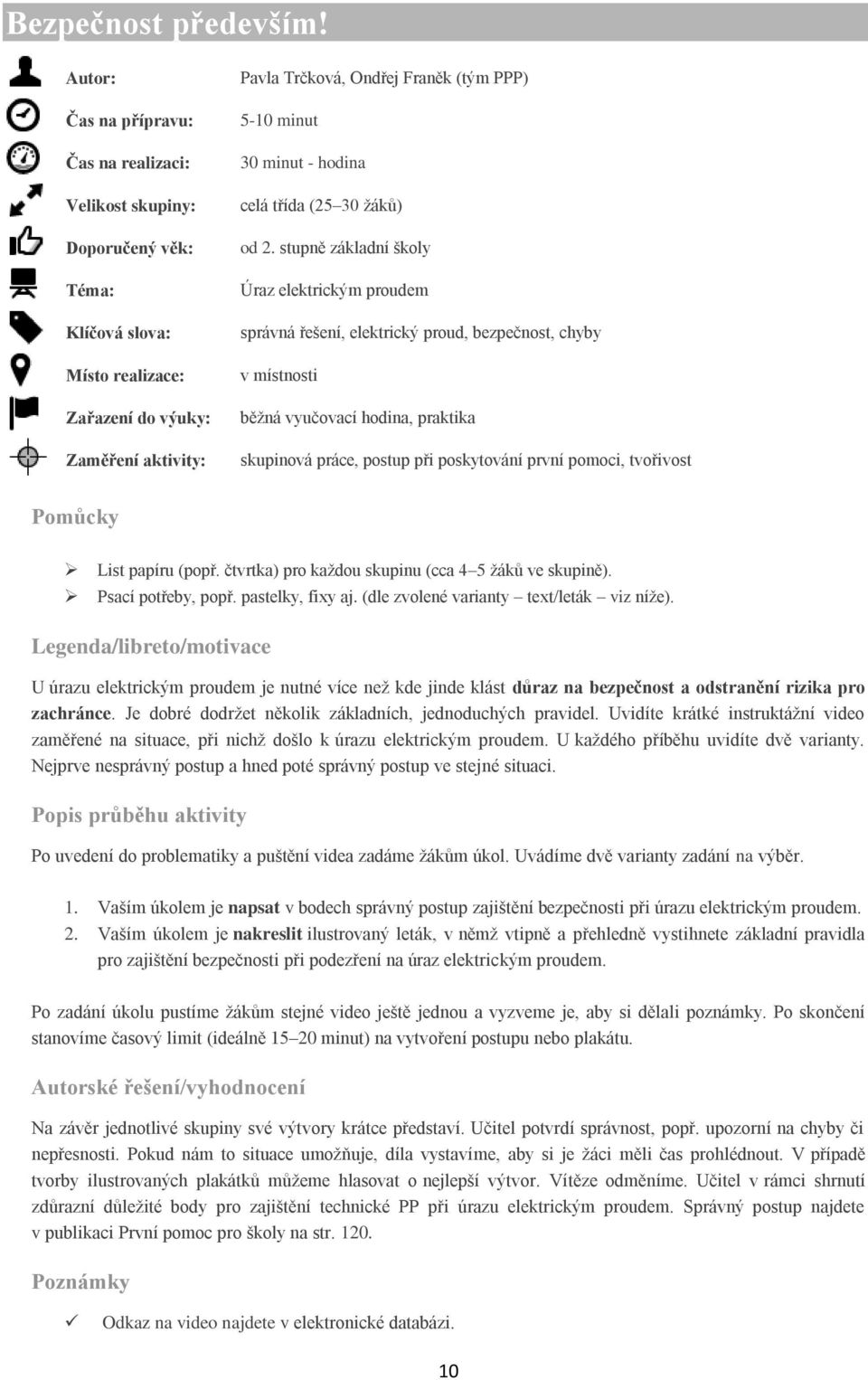 tvořivost Pomůcky List papíru (popř. čtvrtka) pro každou skupinu (cca 4 5 žáků ve skupině). Psací potřeby, popř. pastelky, fixy aj. (dle zvolené varianty text/leták viz níže).