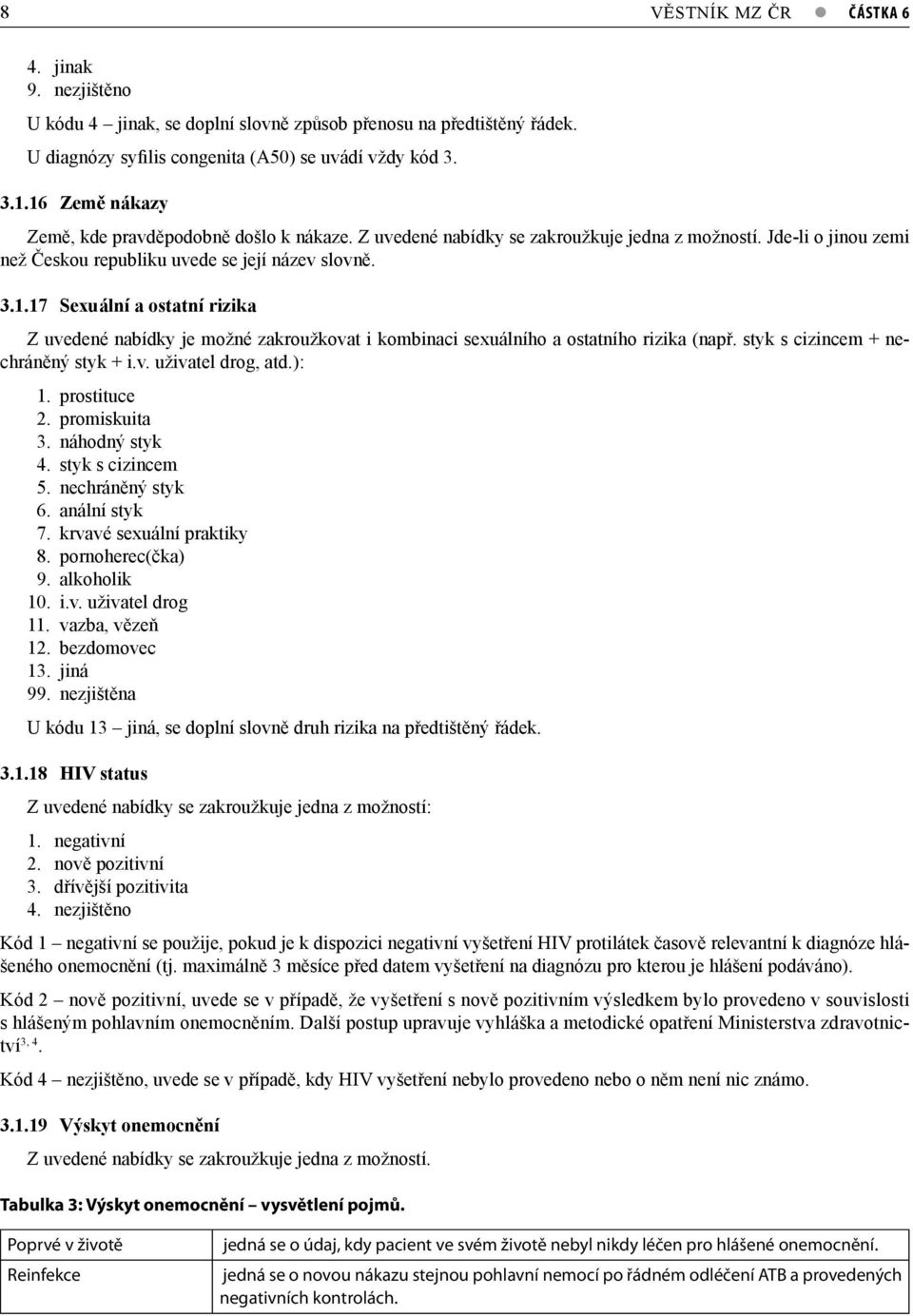 styk s cizincem + nechráněný styk + i.v. uživatel drog, atd.): 1. prostituce 2. promiskuita 3. náhodný styk 4. styk s cizincem 5. nechráněný styk 6. anální styk 7. krvavé sexuální praktiky 8.