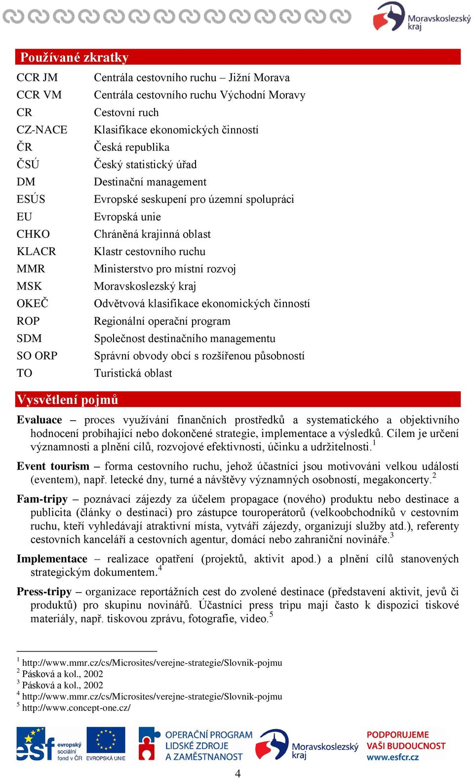 Klastr cestovního ruchu Ministerstvo pro místní rozvoj Moravskoslezský kraj Odvětvová klasifikace ekonomických činností Regionální operační program Společnost destinačního managementu Správní obvody