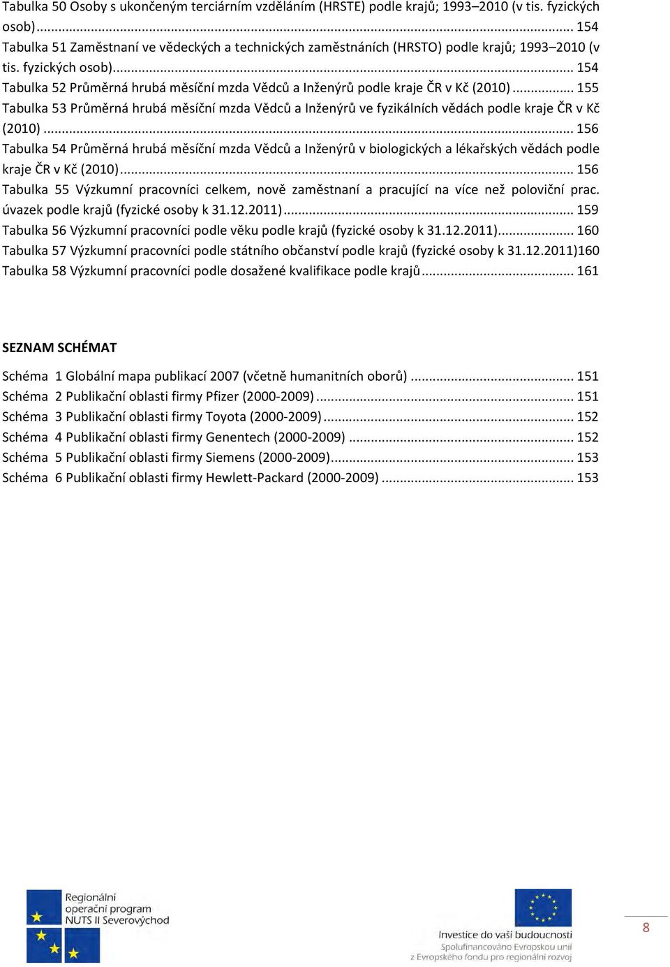 .. 154 Tabulka 52 Průměrná hrubá měsíční mzda Vědců a Inženýrů podle kraje ČR v Kč (2010)... 155 Tabulka 53 Průměrná hrubá měsíční mzda Vědců a Inženýrů ve fyzikálních vědách podle kraje ČR v Kč (2010).