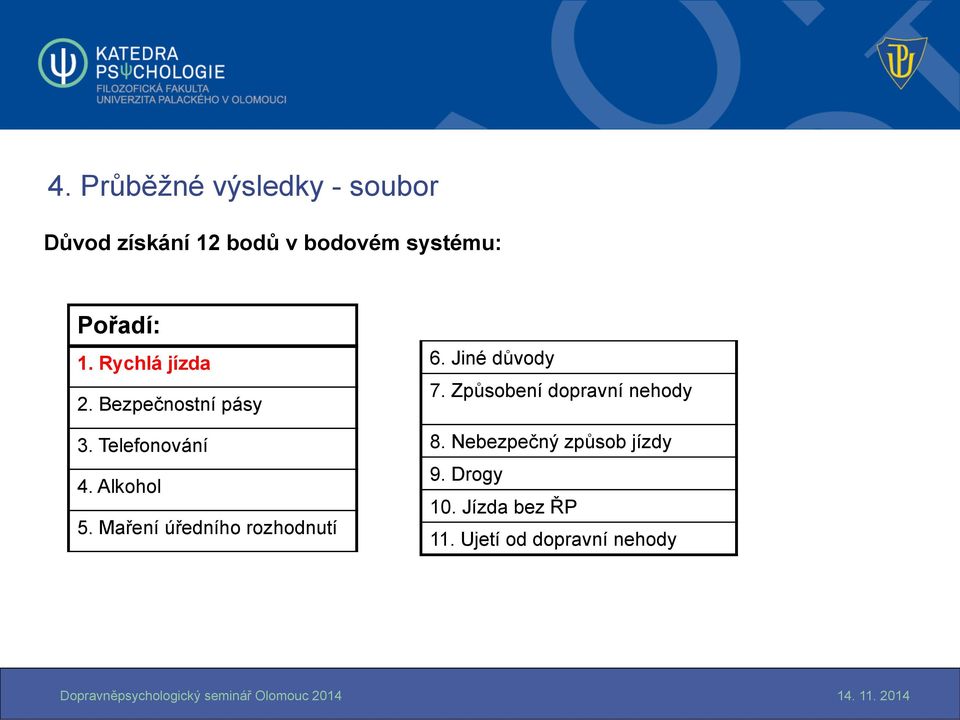 Maření úředního rozhodnutí 6. Jiné důvody 7. Způsobení dopravní nehody 8.