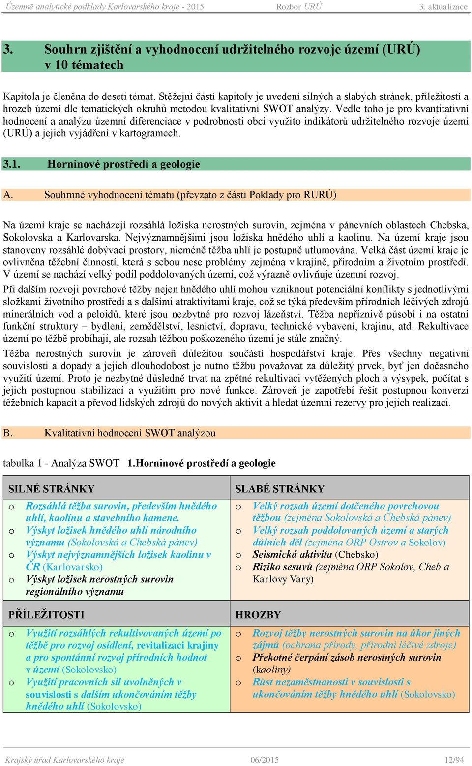 Vedle th je pr kvantitativní hdncení a analýzu územní diferenciace v pdrbnsti bcí využit indikátrů udržitelnéh rzvje území (URÚ) a jejich vyjádření v kartgramech. 3.1. Hrninvé prstředí a gelgie A.