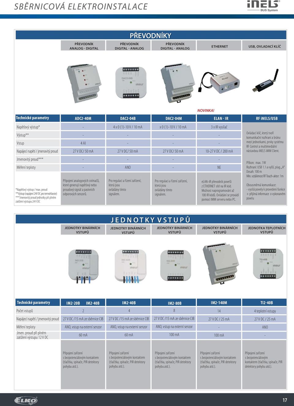 vysílač 1027 V DC / 200 ma Ovládací klíč, který tvoří komunikační rozhraní a bránu mezi jednotkami, prvky systému RF Control a multimediální nástavbou inels imm Client.