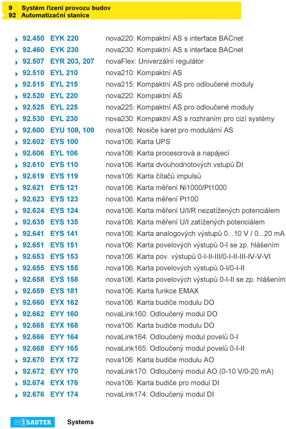 530 EYL 230 nova230: Kompaktní AS s rozhraním pro cizí systémy 92.600 EYU 08, 09 nova06: Nosiče karet pro modulární AS 92.602 EYS 00 nova06: Karta UPS 92.