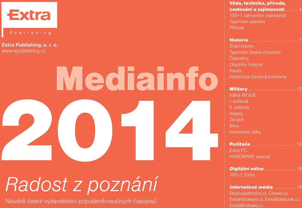 .. 7 Živá historie Tajemství české minulosti Časostroj Otazníky historie Kauzy Historická červená knihovna Military...12 Válka REVUE I. světová II.