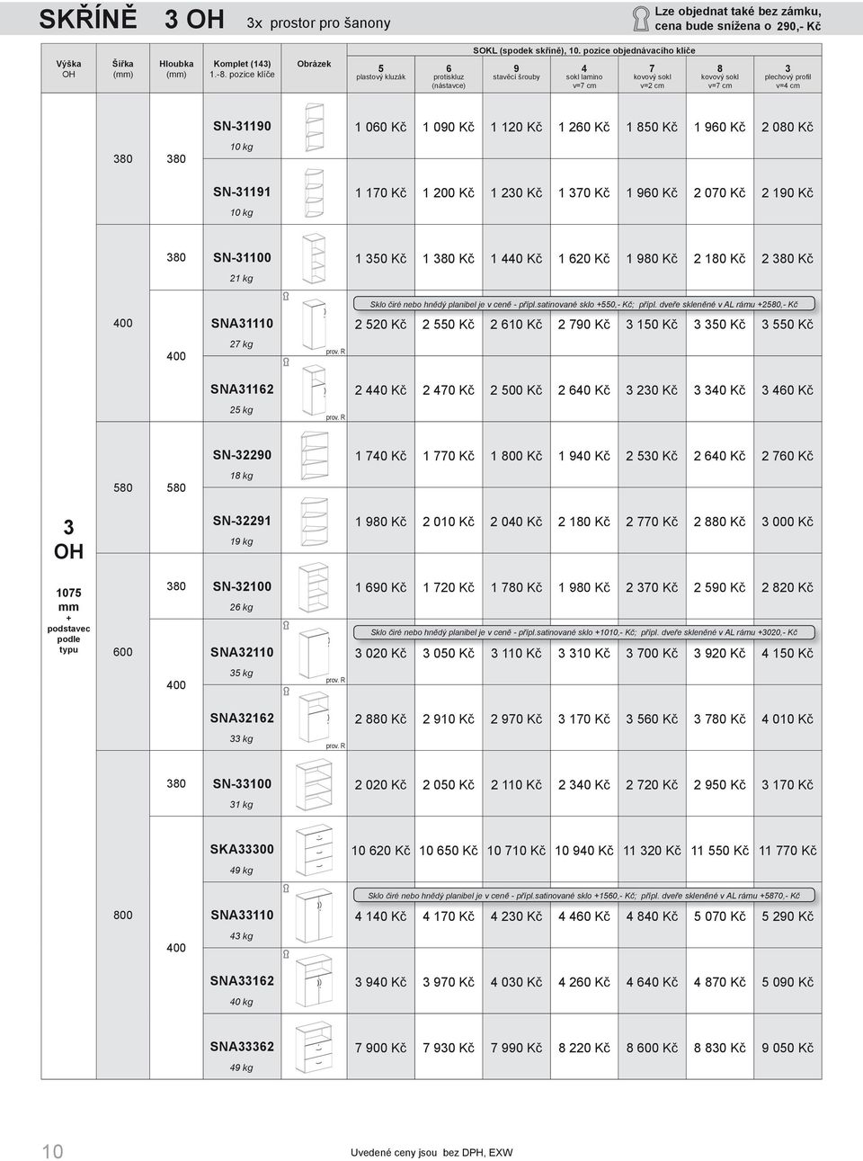 440 Kč 1 620 Kč 1 980 Kč 2 180 Kč 2 380 Kč Sklo čiré nebo hnědý planibel je v ceně - přípl.satinované sklo 550,- Kč; přípl.