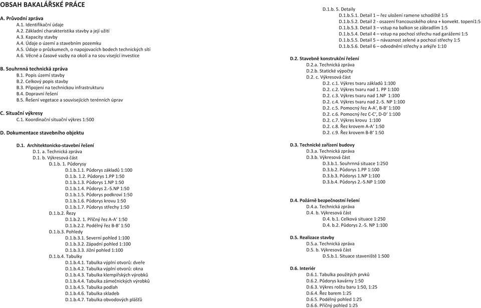 Celkový popis stavby B.3. Připojení na technickou infrastrukturu B.4. Dopravní řešení B.5. Řešení vegetace a souvisejících terénních úprav C. Situační výkresy C.1. Koordinační situační výkres 1:500 D.