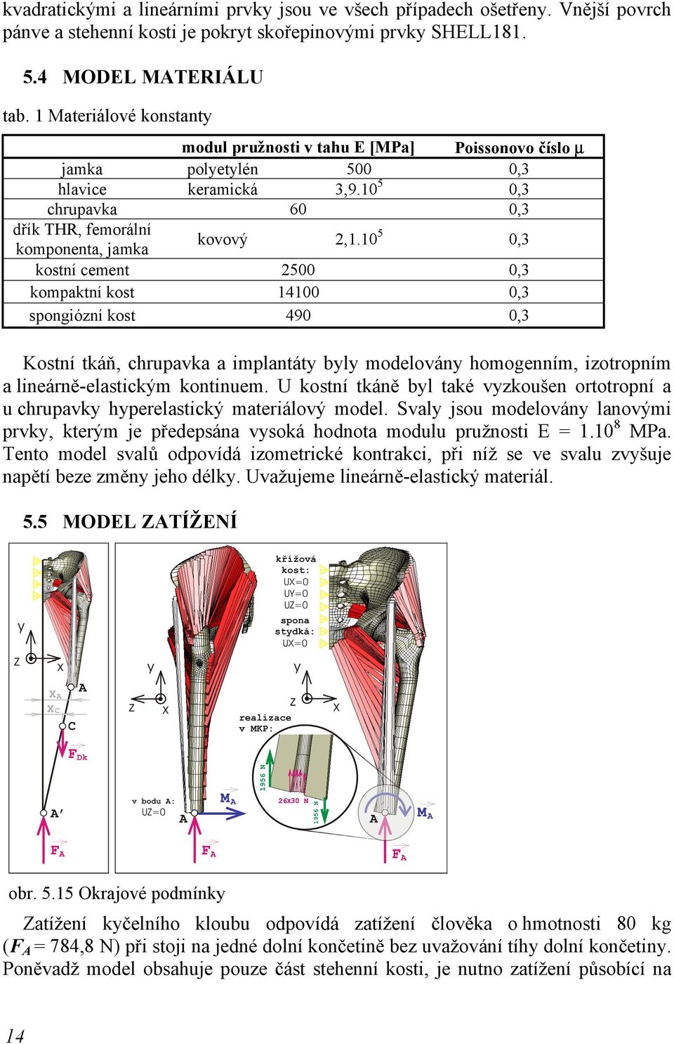 105 60 2,1.105 kovový 2500 14100 490 Poissonovo číslo µ 0,3 0,3 0,3 0,3 0,3 0,3 0,3 Kostní tkáň, chrupavka a implantáty byly modelovány homogenním, izotropním a lineárně-elastickým kontinuem.