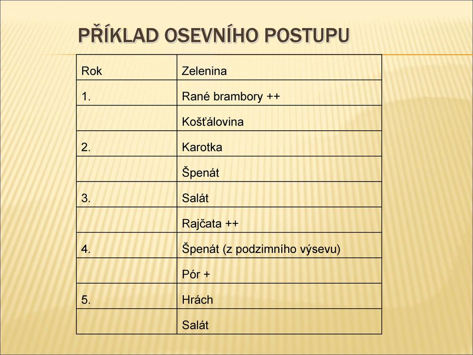 Karotka Špenát 3. Salát Rajčata ++ 4.