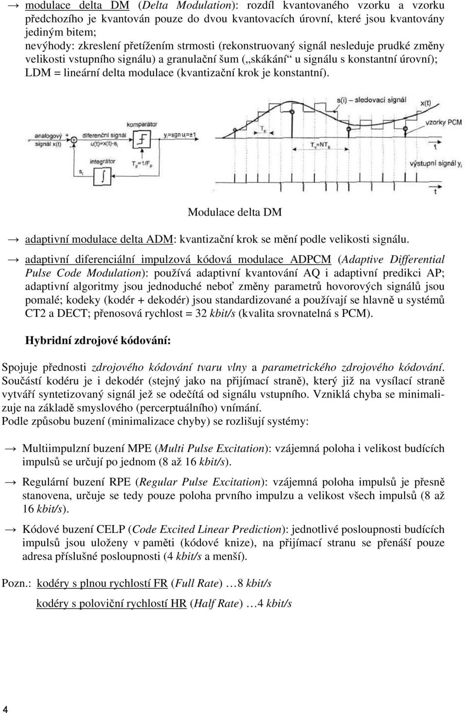 krok je konstantní). Modulace delta DM adaptivní modulace delta ADM: kvantizační krok se mění podle velikosti signálu.