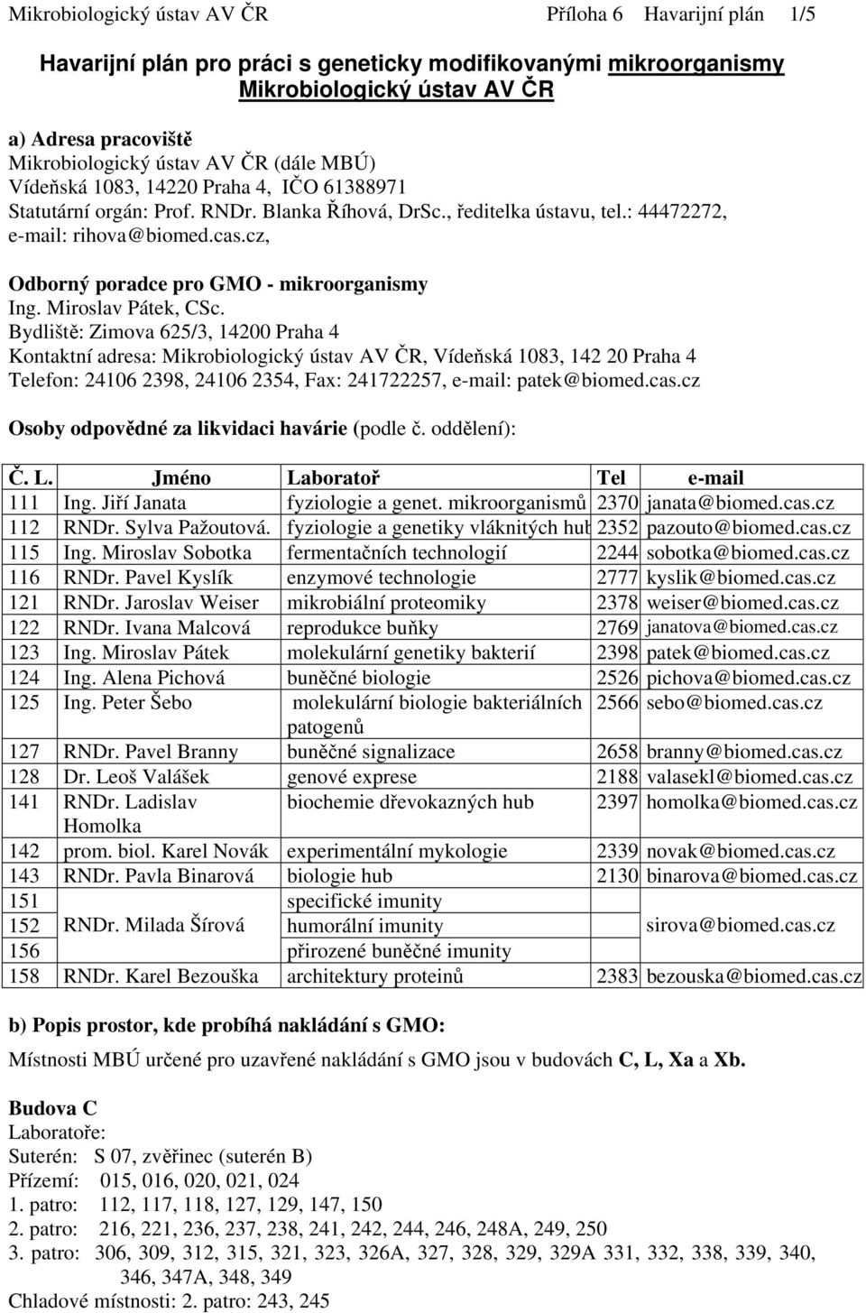 cz, Odborný poradce pro GMO - mikroorganismy Ing. Miroslav Pátek, CSc.