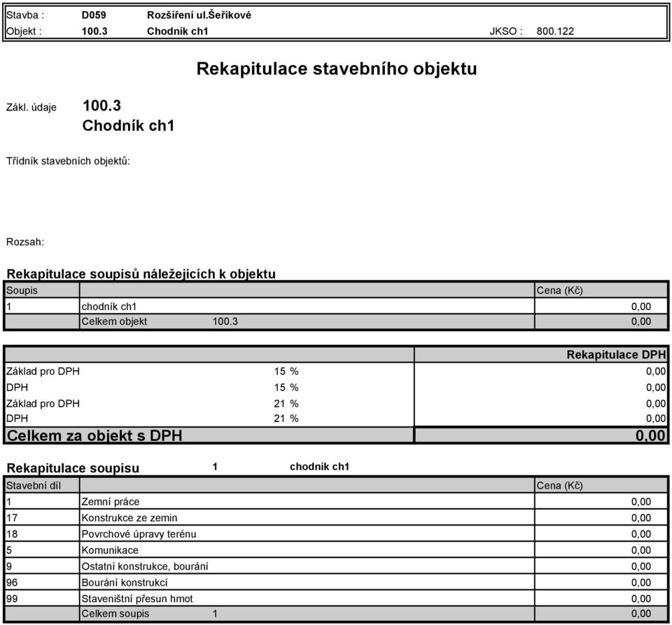 chodník ch1 Celkem objekt 100.