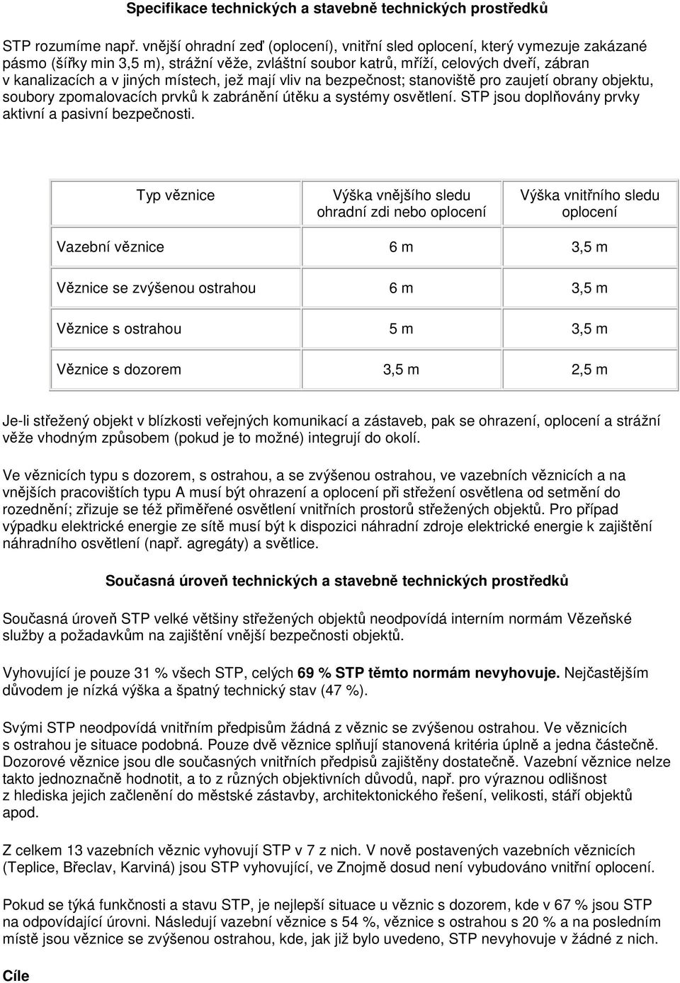 místech, jež mají vliv na bezpečnost; stanoviště pro zaujetí obrany objektu, soubory zpomalovacích prvků k zabránění útěku a systémy osvětlení. STP jsou doplňovány prvky aktivní a pasivní bezpečnosti.