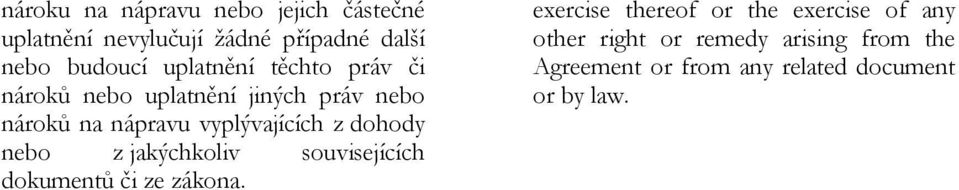 z dohody nebo z jakýchkoliv souvisejících dokumentů či ze zákona.