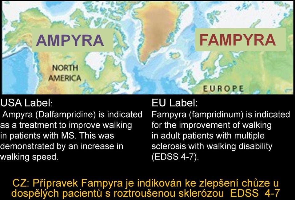 EU Label: Fampyra (fampridinum) is indicated for the improvement of walking in adult patients with
