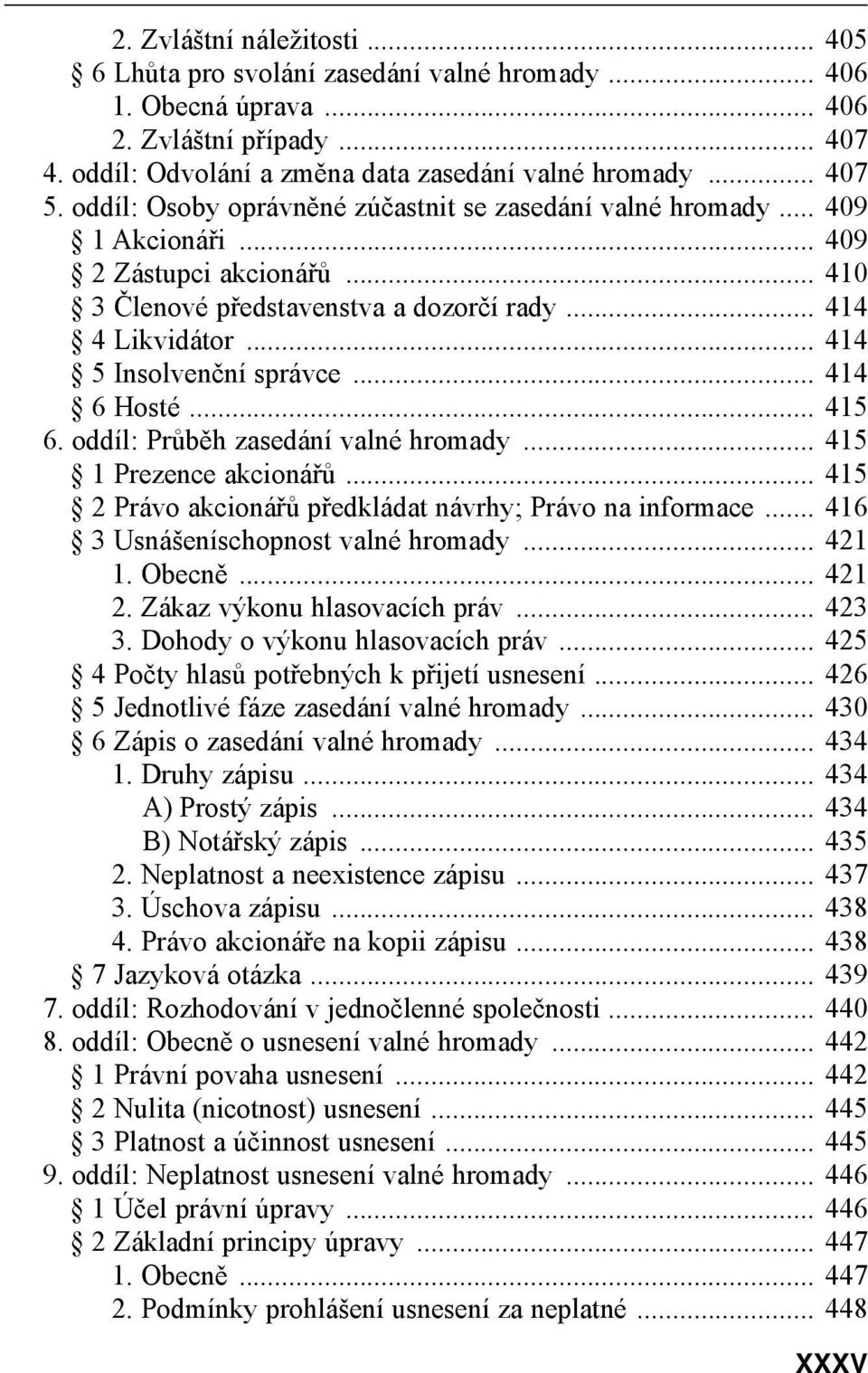 .. 414 6 Hosté... 415 6. oddíl: Průběh zasedání valné hromady... 415 1 Prezence akcionářů... 415 2 Právo akcionářů předkládat návrhy; Právo na informace... 416 3 Usnášeníschopnost valné hromady.