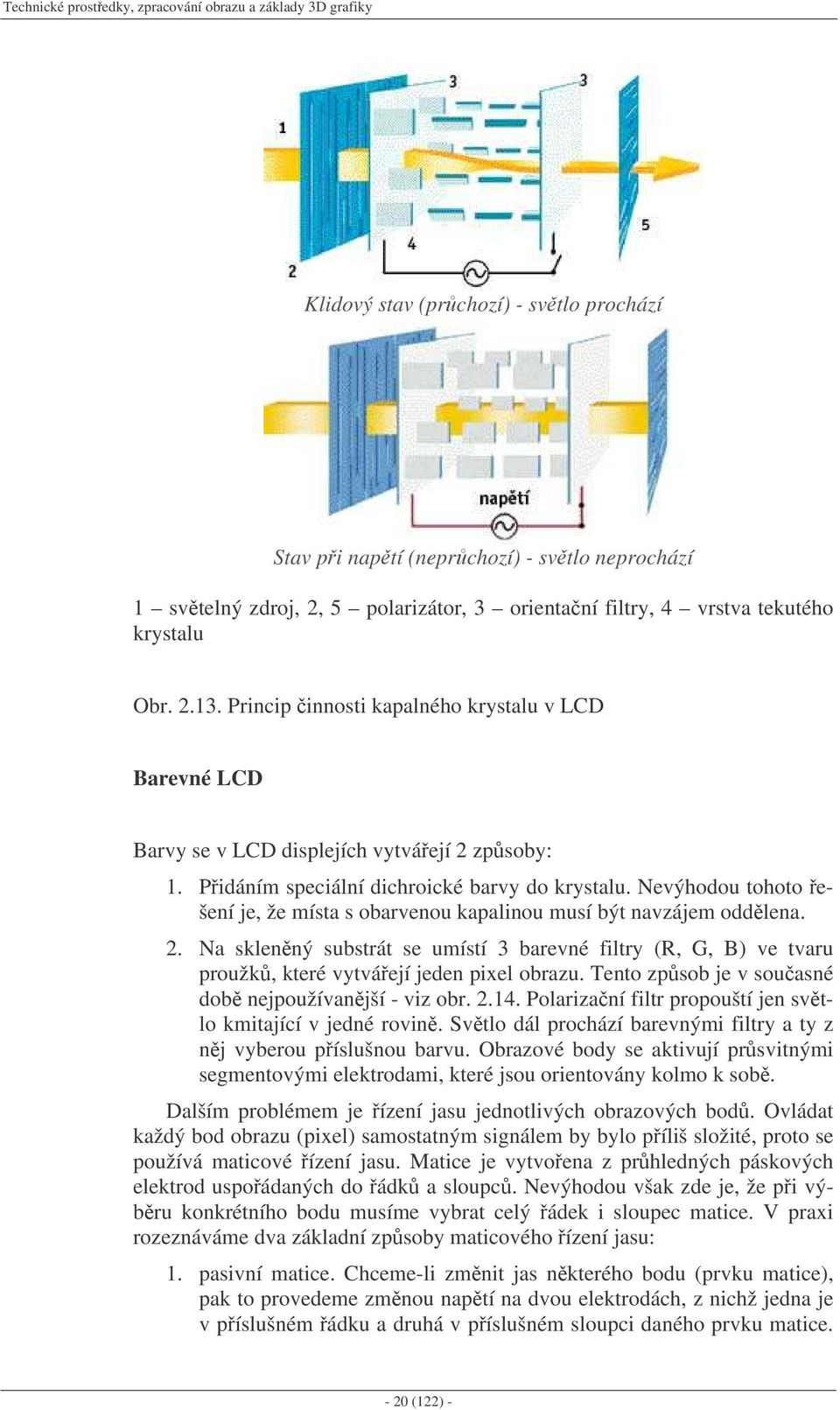 Nevýhodou tohoto ešení je, že místa s obarvenou kapalinou musí být navzájem oddlena. 2. Na sklenný substrát se umístí 3 barevné filtry (R, G, B) ve tvaru proužk, které vytváejí jeden pixel obrazu.