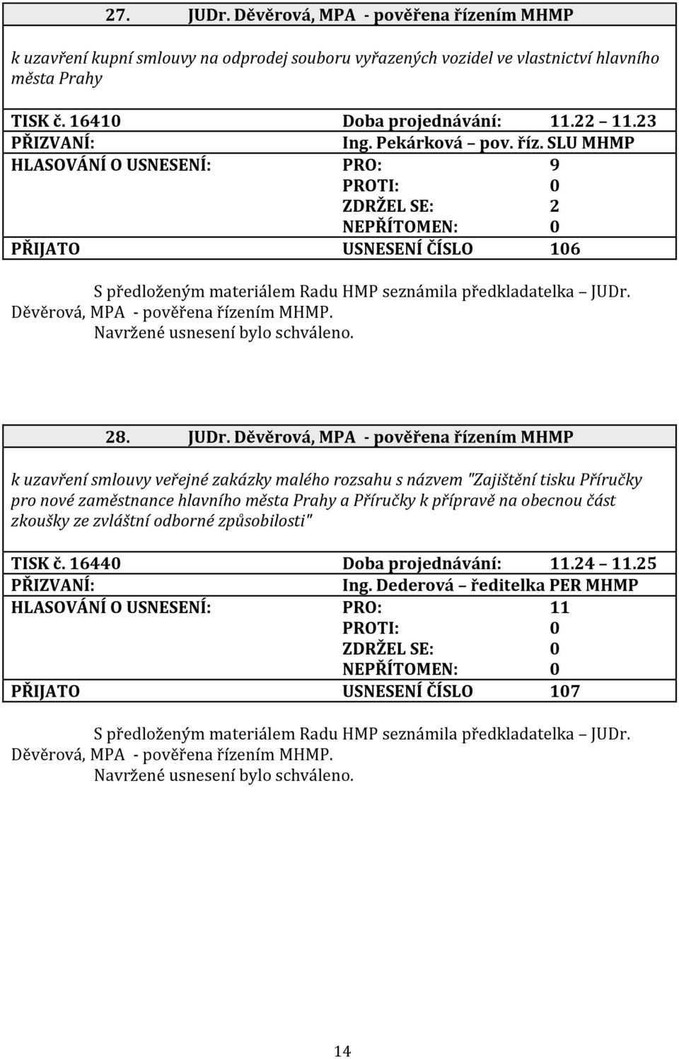 Děvěrová, MPA - pověřena řízením MHMP. 28. JUDr.