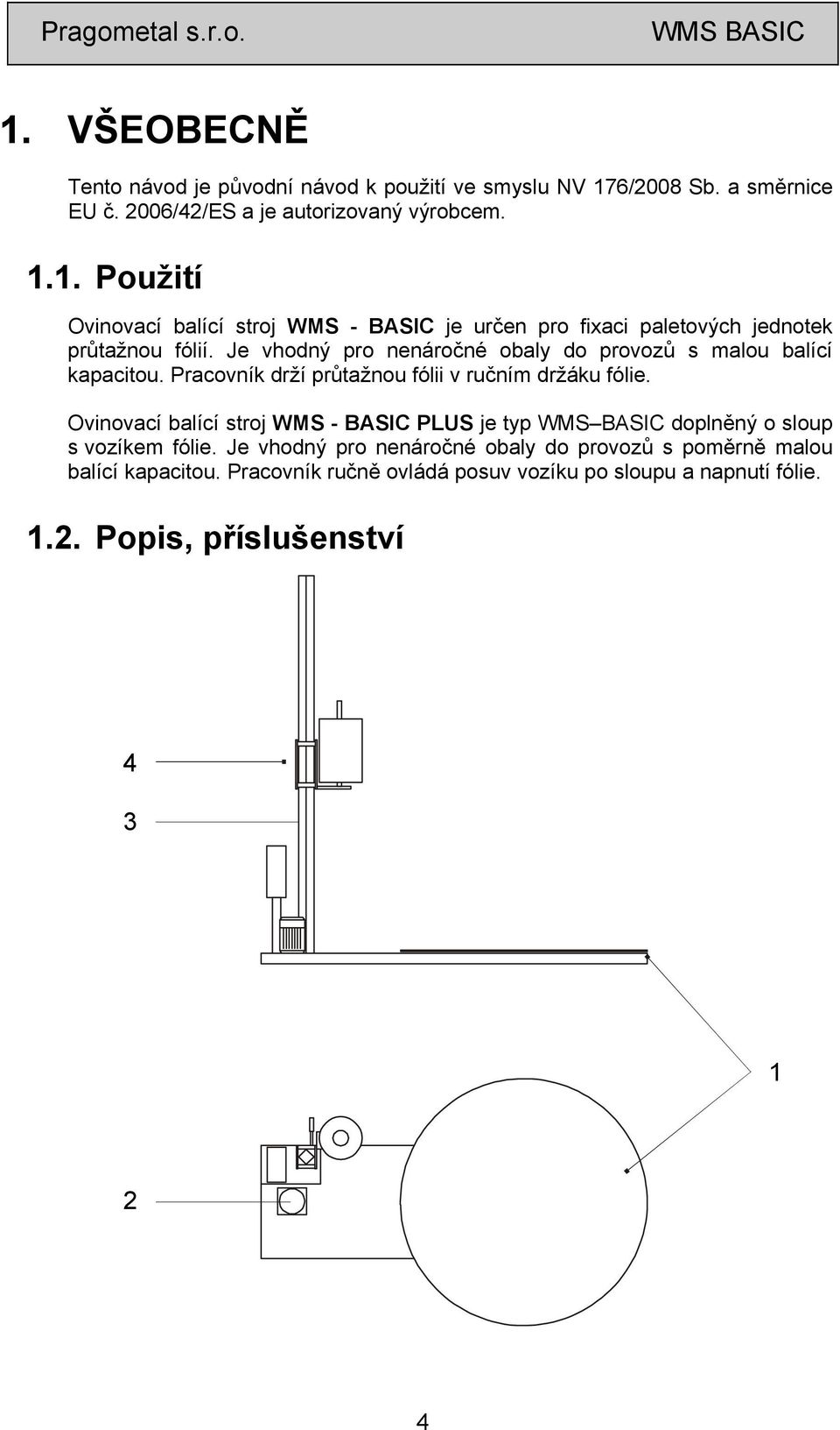 Ovinovací balící stroj WMS - BASIC PLUS je typ WMS BASIC doplněný o sloup s vozíkem fólie.