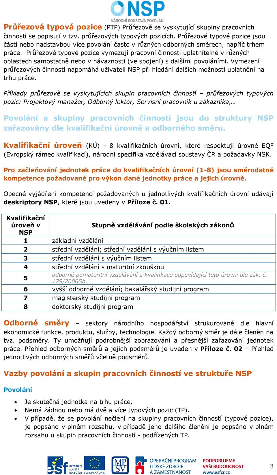 Průřezové typové pozice vymezují pracovní činnosti uplatnitelné v různých oblastech samostatně nebo v návaznosti (ve spojení) s dalšími povoláními.