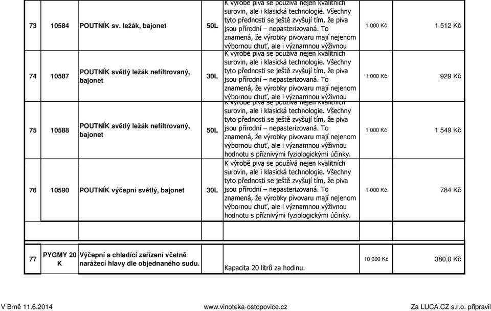 30L 50L 76 10590 POUTNÍK výčepní světlý, bajonet 30L hodnotu s příznivými fyziologickými účinky.