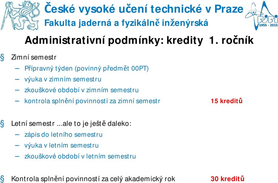 kontrola splnění povinností za zimní semestr 15 kreditů Letní semestr.