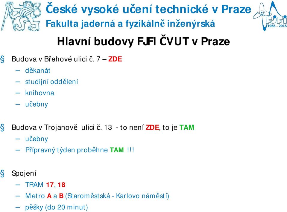 7 ZDE děkanát studijní oddělení knihovna učebny Budova v Trojanově ulici č.