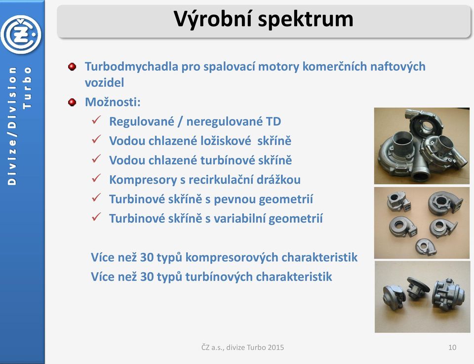 drážkou Turbinové skříně s pevnou geometrií Turbinové skříně s variabilní geometrií Více než 30 typů