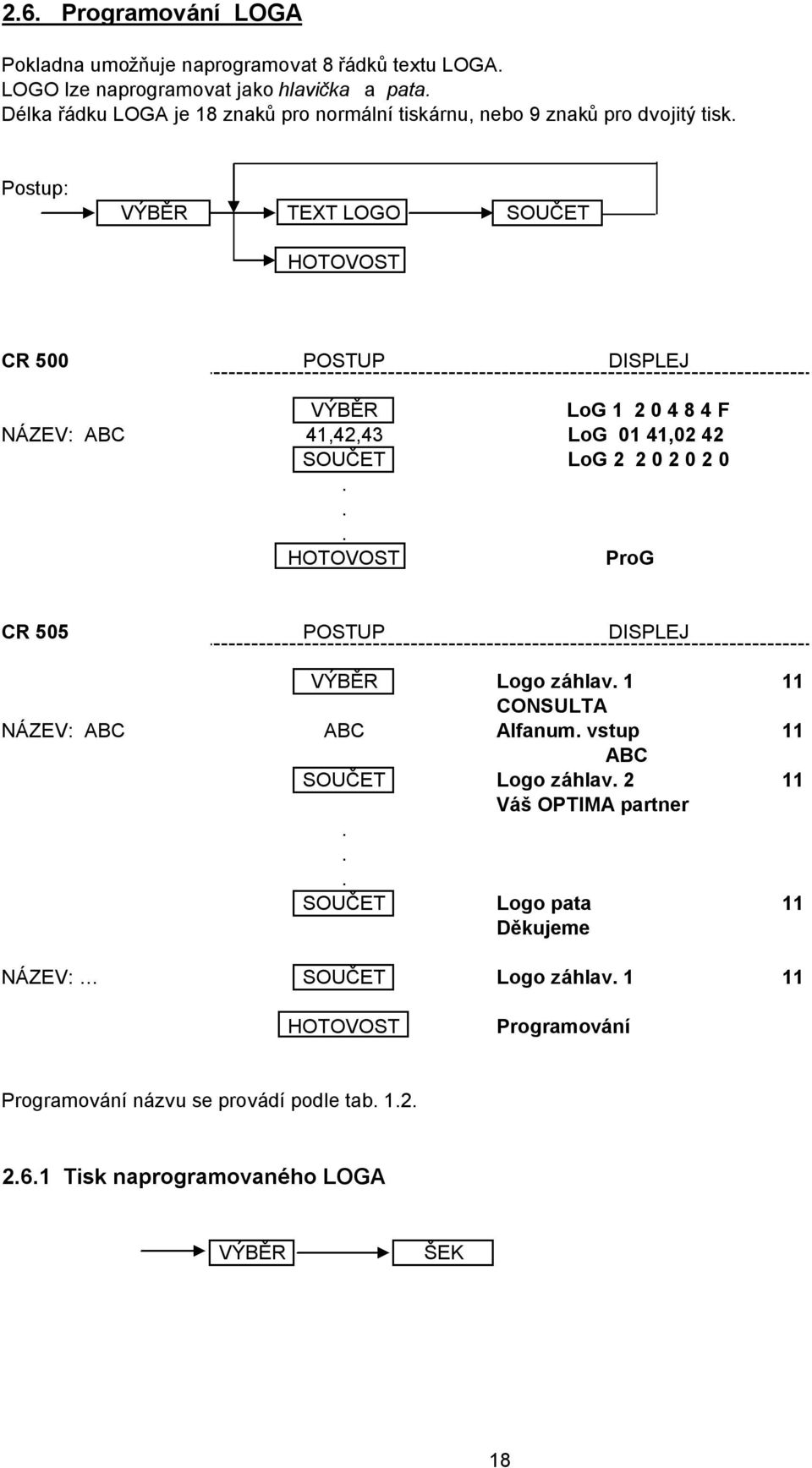 Postup: VÝBĚR TEXT LOGO CR 500 POSTUP DISPLEJ VÝBĚR LoG 1 2 0 4 8 4 F NÁZEV: ABC 41,42,43 LoG 01 41,02 42 LoG 2 2 0 2 0 2 0.
