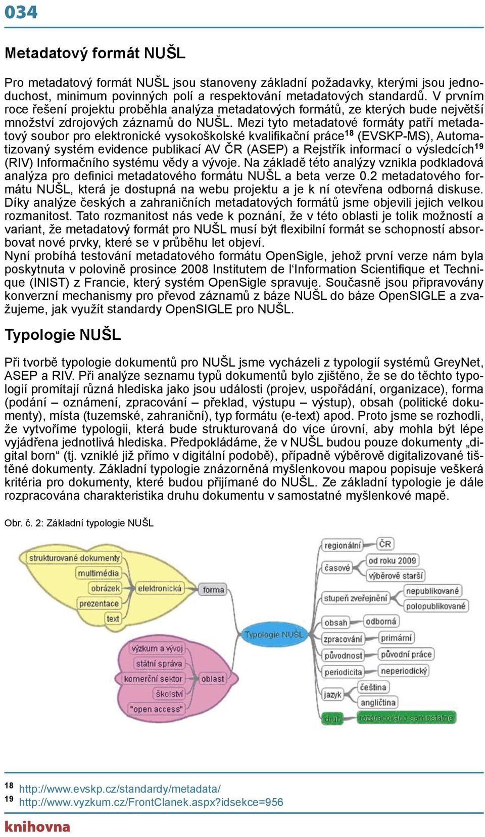 Mezi tyto metadatové formáty patří metadatový soubor pro elektronické vysokoškolské kvalifikační práce 18 (EVSKP-MS), Automatizovaný systém evidence publikací AV ČR (ASEP) a Rejstřík informací o